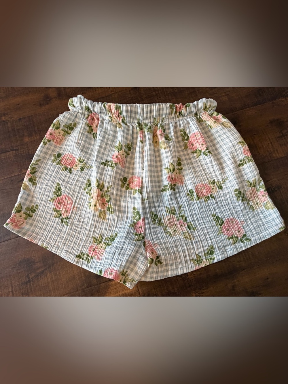 Berkshire Light Blue Gingham Floral High-Waist Shorts - Picture 4 of 5